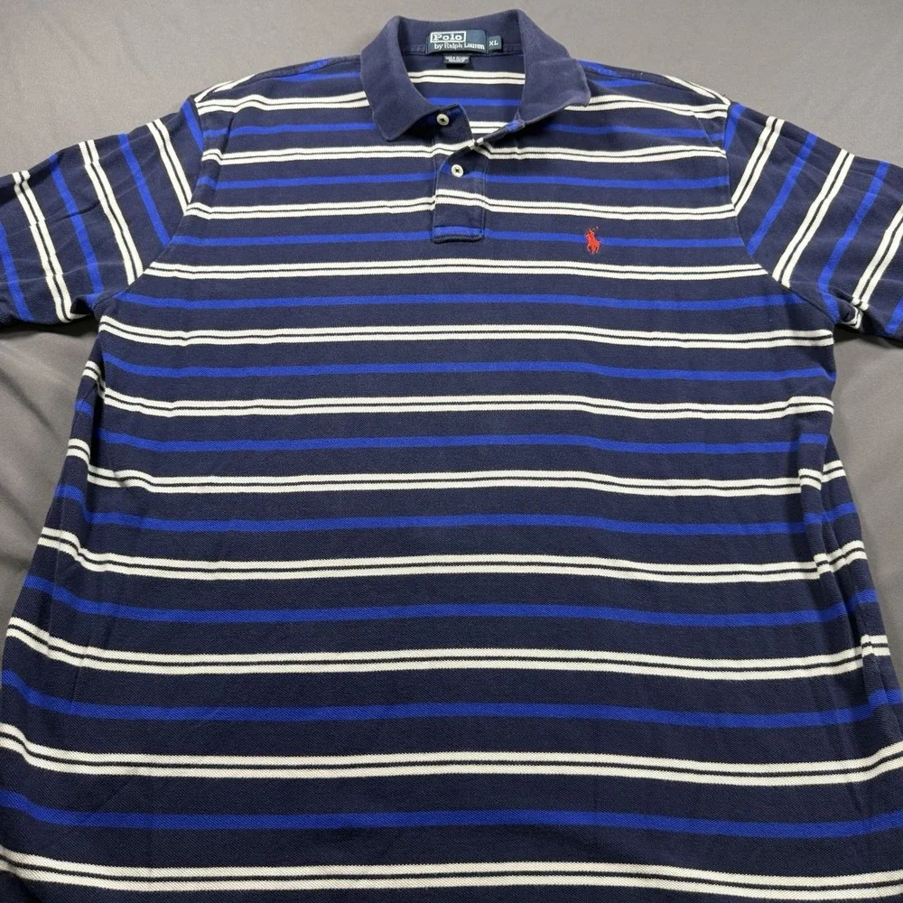 Polo Ralph Lauren Polo Shirt Mens XL‎ Blue White Striped Pony Logo Casual